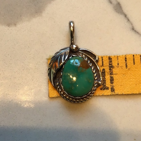 Navajo Indian Blue/Green Turquoise Pendant Sterling Silver - Picture 8 of 10